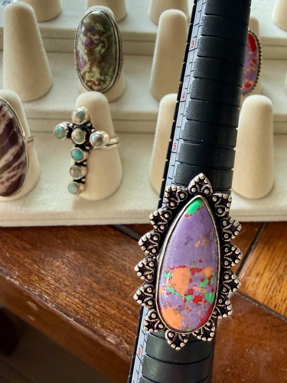 Purple & Orange Teardrop Stone Ring in Silver Setting - Women Jewelry 7